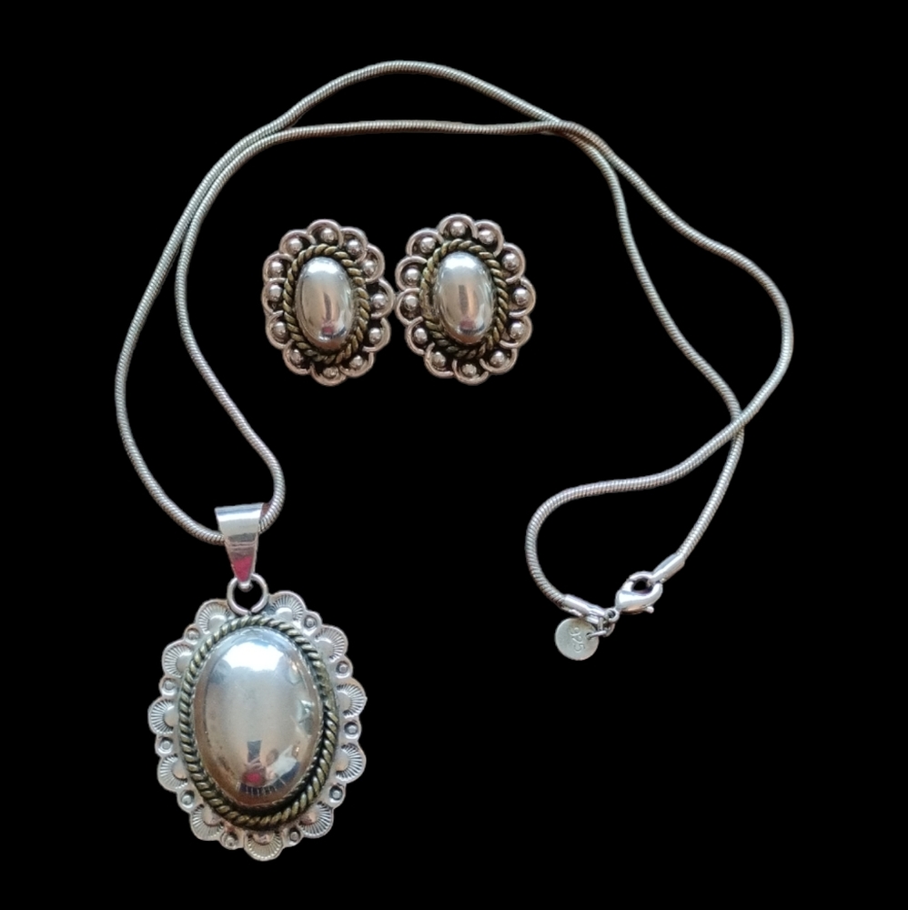 Vintage Taxco Sterling silver Concho pendant earrings Set